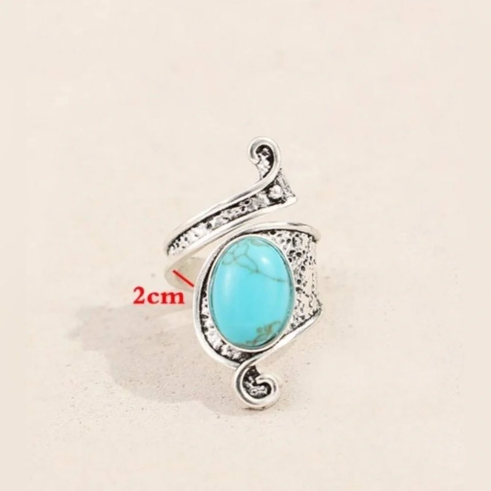 ✨NEW Elegant Silver and Turquoise Adjustable Boho Ring